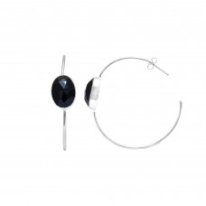 Black Onyx 12x10mm Oval Hoop gemstone earring 6.47 gms
